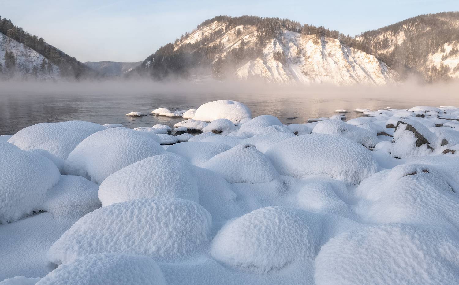 зима, мороз, камни, берег, иней, енисей, Марина Фомина