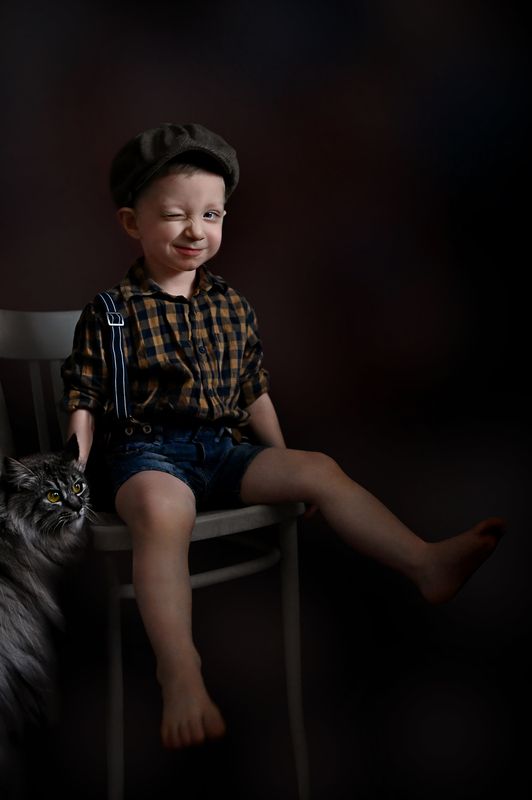 детская фотография Мальчик и котphoto preview
