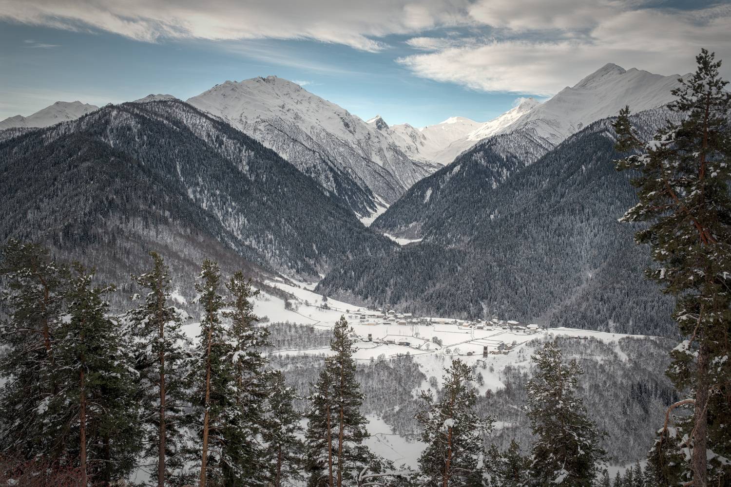 Zegani Village In January. Автор: Чиж Андрей svaneti, zegani, village, mountains, peaks, winter, snow, forest, high, landscape, scenery, travel, outdoors, georgia, sakartvelo, caucasus, chizh, Чиж Андрей