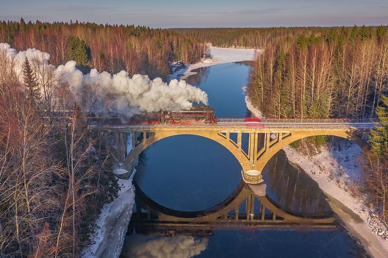 зима, мороз, паровоз, рускеальский экспресс, ретропоезд, янисйоки, арочный мост, карелия, ладога, северное приладожье, сортавала, питкяранта, русский север,северная природа, северный пейзаж, пейзажи карелии, фототуры по карелии, фототуры по ладоге Зимняя Лебедянкаphoto preview
