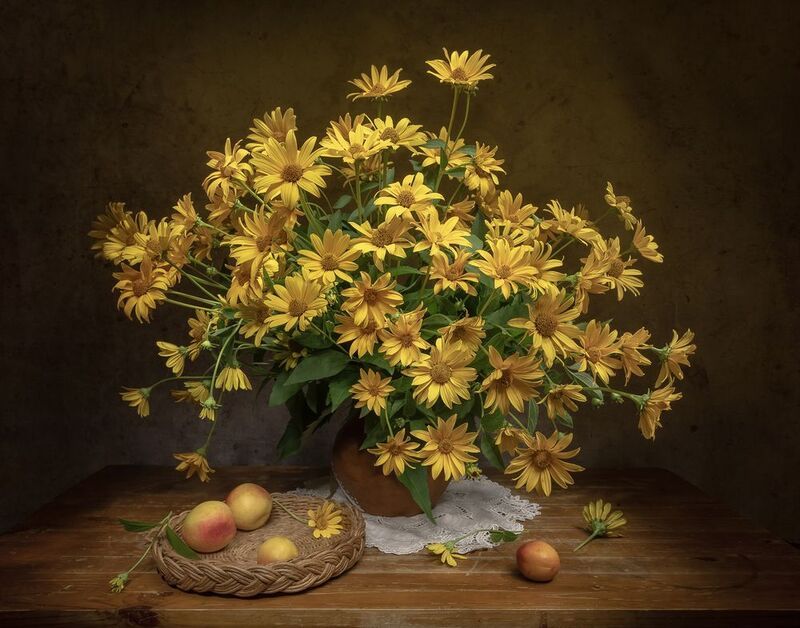 натюрморт, цветы, нектарины Солнечные...photo preview