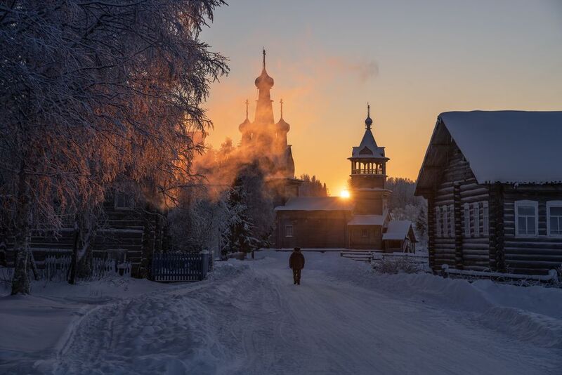 кимжа, архангельская область, утро, рассвет Затопили печкуphoto preview