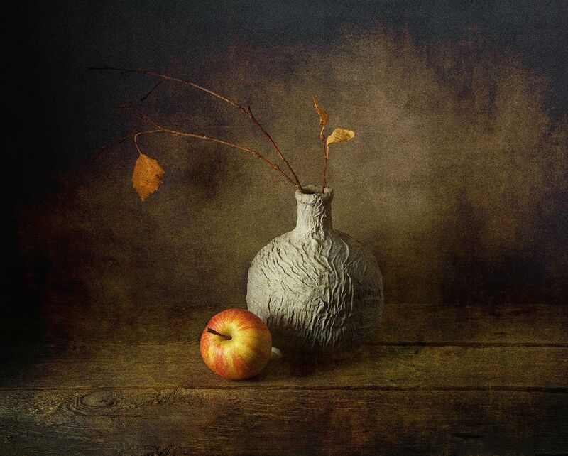 ваза, яблоко, листья, ветка, береза photo preview