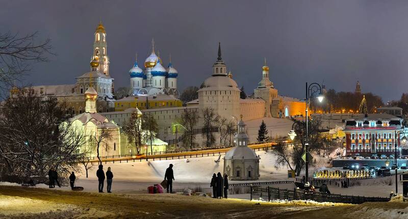 свято-троицкая сергиева лавра, сергиев посад, вознесенская улица, сергиевская улица, блинная гора, смотровая площадка, ночь, подсветка, сумерки Лавраphoto preview