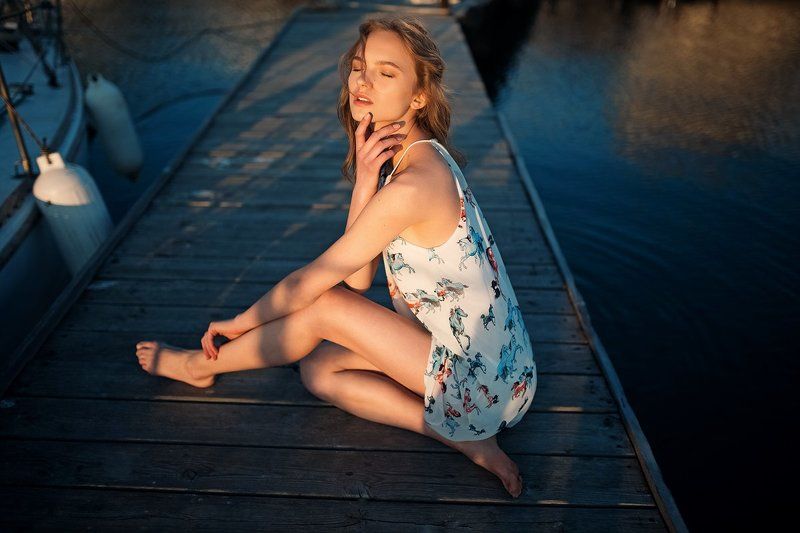 портрет,море,закат,вода,девушка,волосы,бриз, Морскаяphoto preview