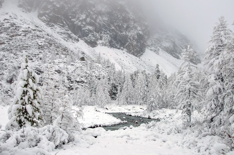 Актру, Весна, Весна в горах, Горный алтай, Горы, Снег, Туман А вчера было летоphoto preview