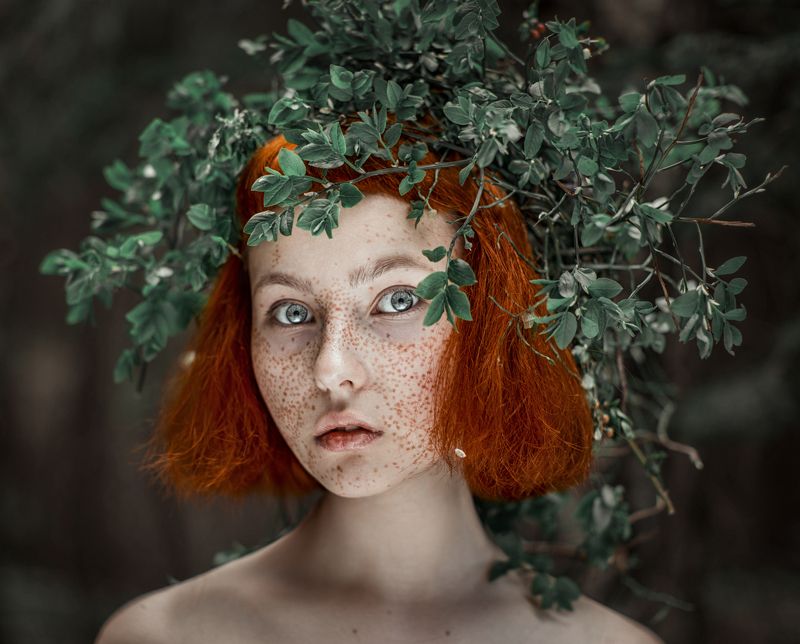 рыжая, веснушки, портрет, волосы, лицо, глаза ...photo preview