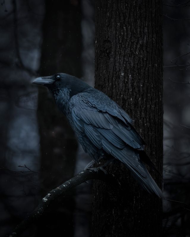 ворон, вечер, темота, тёмный фон, лес, raven, darkness, фотоохота, wildlife Князь тишиныphoto preview