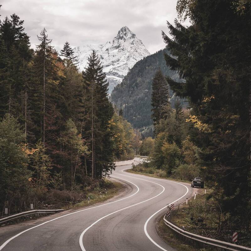 осень, дорога, серпантин, белалаккя, ущелье, горы , деревья, домбай, теберда, гоначхирское ущелье, карачаево-черкесия ДОРОГА В ДОМБАЙphoto preview