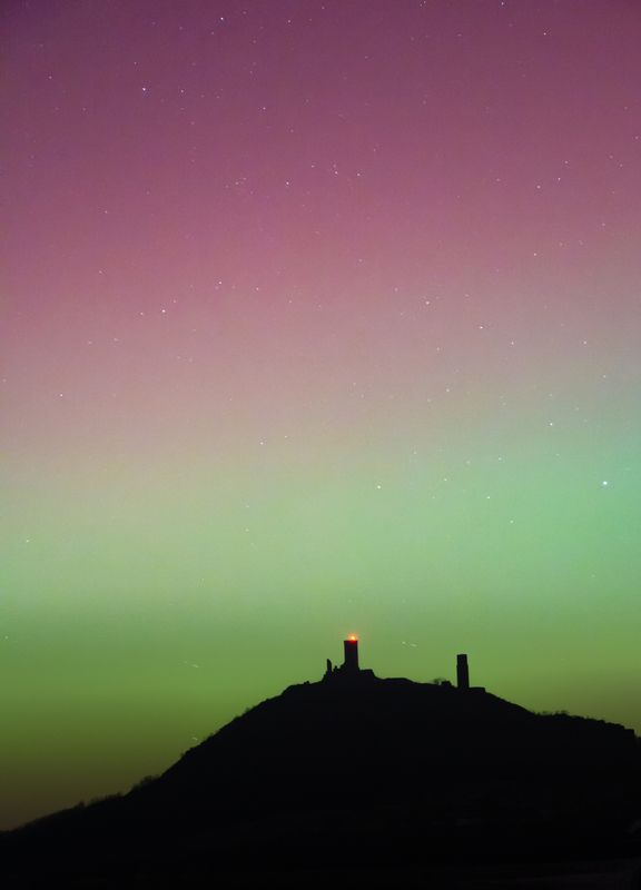 hazmburk,castle,aurora borealis,northern light,czechia Hazmburk Castle under the northern lightsphoto preview