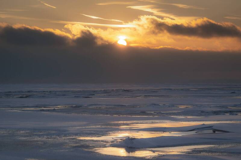 snow, twilight, sunset, azov, sea, winter, snowfall, cold, taganrog, ice, Закат в Мержаново. фото превью