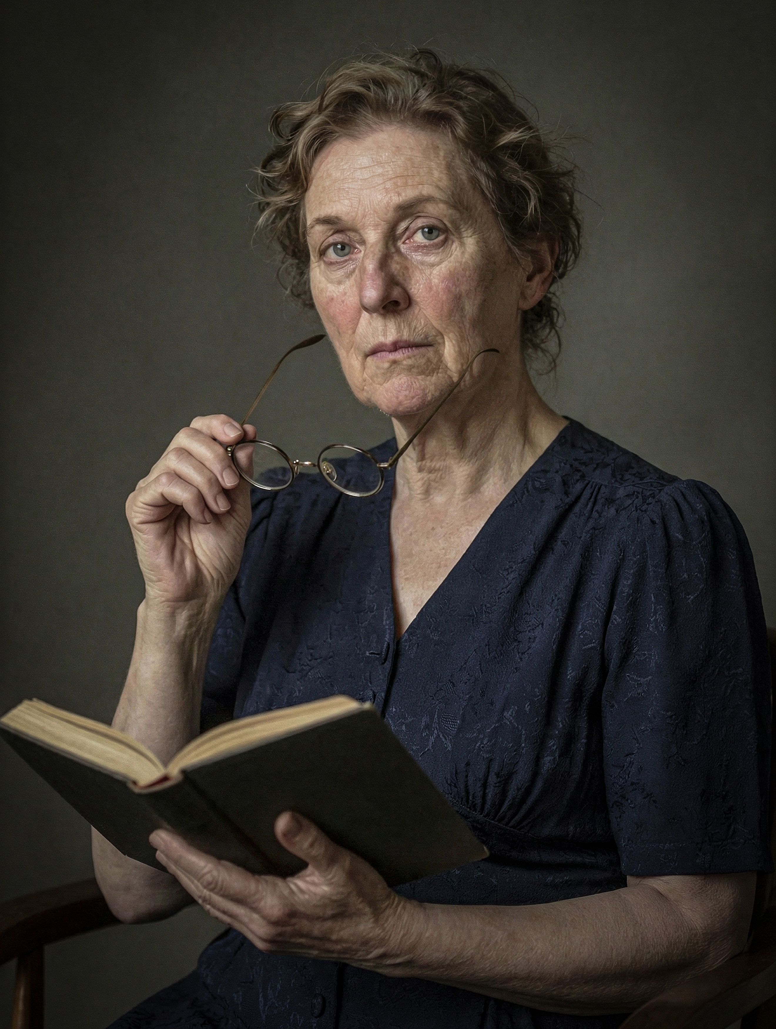 портрет, женщина, книга, классика, очки, возраст, женский портрет, строгость, взгляд Спокойная сила фото превью
