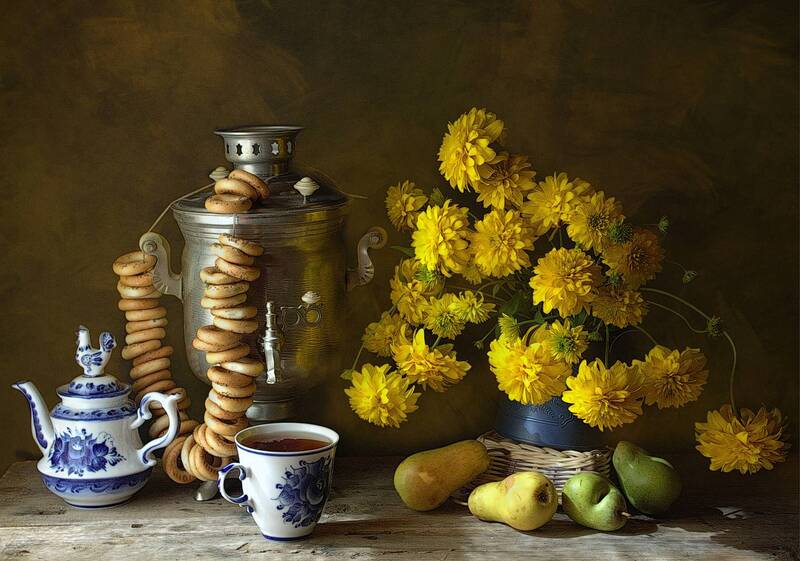 самовар, сушки, груши, натюрморт, хохлова наталья Чаепитие с сушками и грушами фото превью