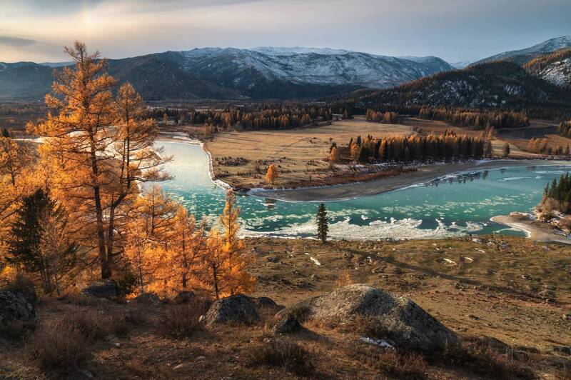 алтай, горный алтай, пейзажи алтая, кош-агачский район, горная река, золотая осень, горы, осенний алтай Ранний шугаходphoto preview