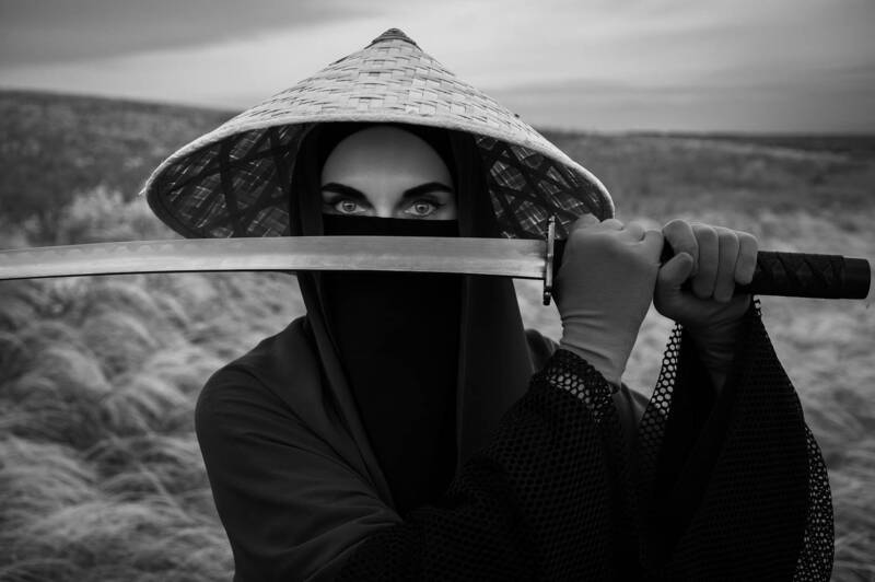 самурай, лена бугейша , катана , воин , чб, чёрно-белое, глаза ONNA-BUGEISHA фото превью