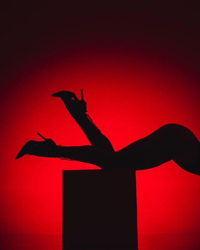 silhouette, red, dancer, dancephotography, contemporary, shadows, heels, female, dynamicpose  Crimson Stridephoto preview