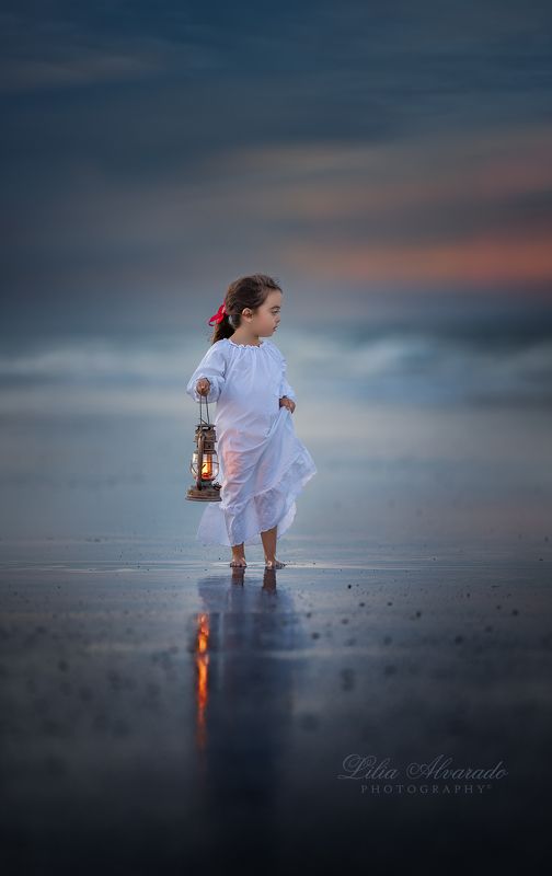 water,ocean,sea,dask,morning,child,brunette, lantern,light,looking The Sea...photo preview