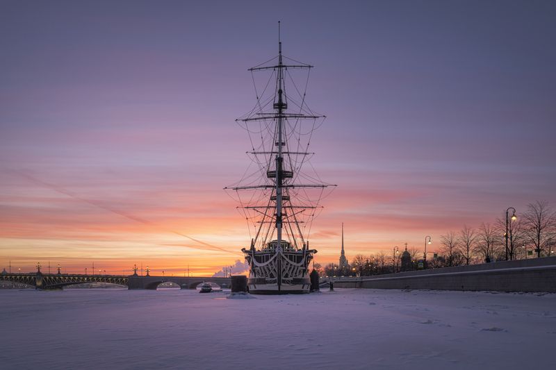 санкт-петербург , нева , закат , синий час , питер , троицкий мост , спб , петербург , фрегат . Закатная « Благодать » фото превью