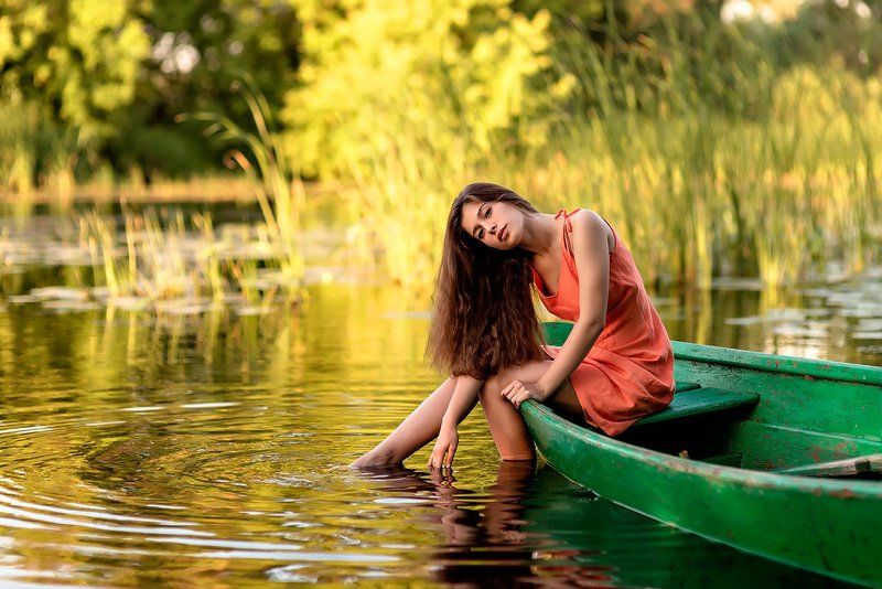 85mm, Http://vk.com/alek_as, Nature, Nikon, Девушка, Девушка в лодке, Лодка, Рассвет ***photo preview