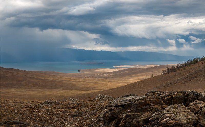 Байкал, Дождь, Лето, Небо, Озеро, Ольхон, Остров, Панорама, Пейзаж, Природа, Сибирь, Тучи Ольхонphoto preview