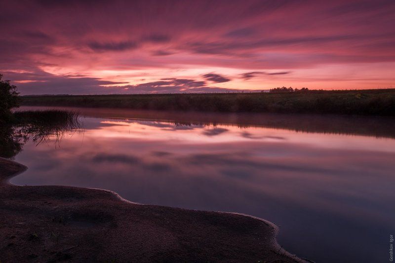 дождь, закат, закатный, капли, лето, отражения, пейзаж, после заката, природа, радуга, река, россия, смоленская, угра Закат во время дождя и после... фото превью