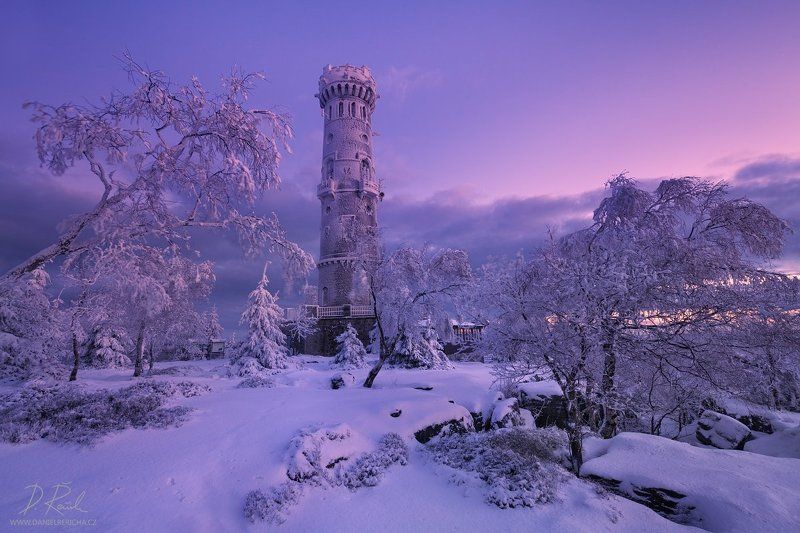 Czech Republic, Czech, Bohemia, Ore mountains, Děčínský Sněžník, Elbe Sandstone Mountains, Elbe Sandstone, Sandstone, Bohemian Switzerland, Europe, danielrericha, Tower, stone tower, morning light, frost, colors, sky, snow, landscape, Winter, Winter lands Winter tower before sunrisephoto preview