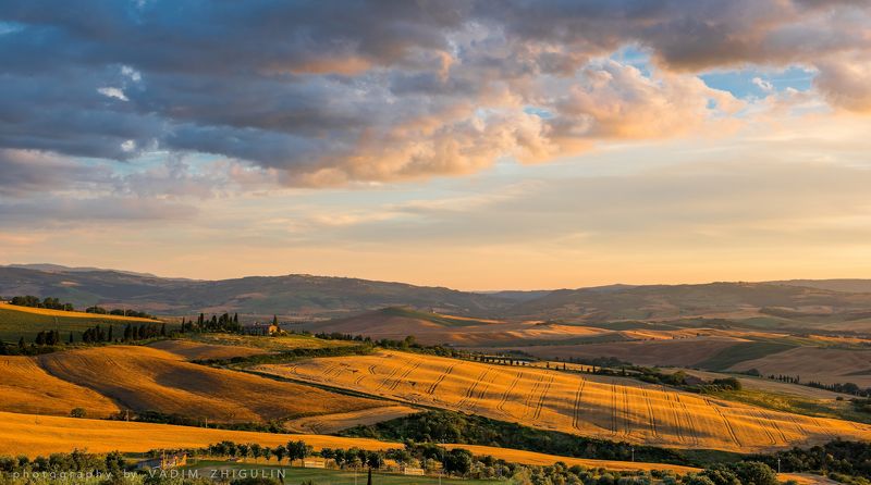 Countryside, Fields, Hills, Italy, Landscape, Monticchiello, Sunset Тосканские холмы на закате.photo preview