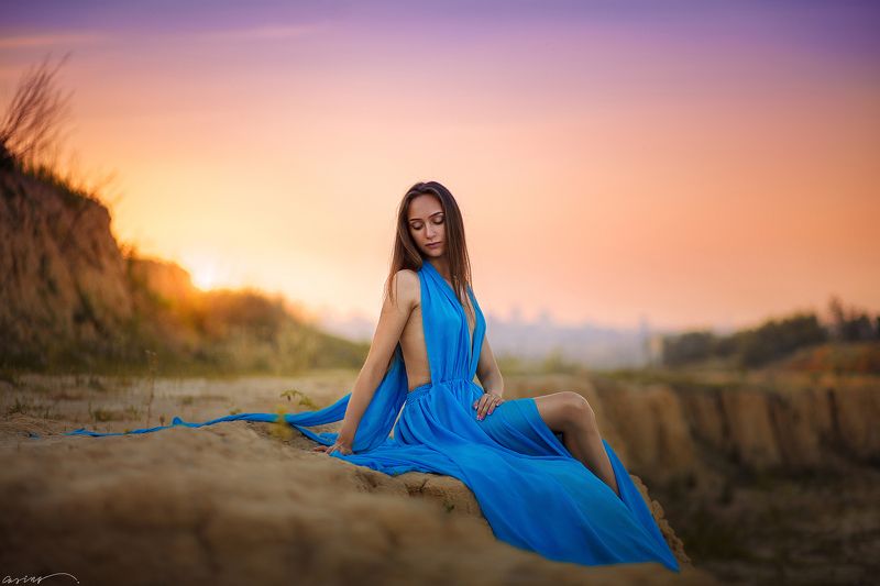 sun, sunset, sky, beauty, girl, dress, portrait В последних лучах Солнцаphoto preview