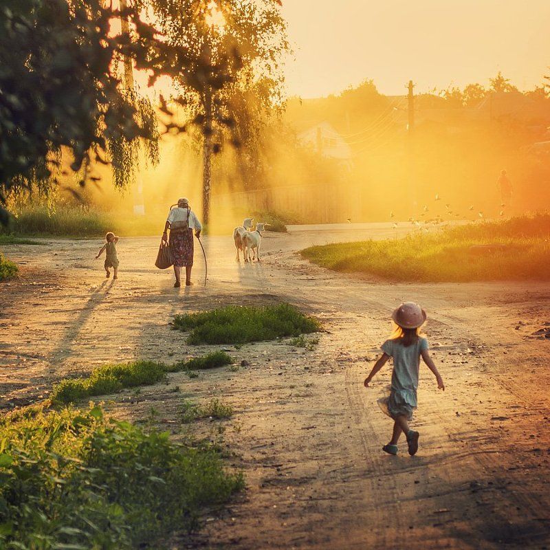 Evening, Genre, People, Sunset, Вечер, Жанр, Закат, Люди Дорога домойphoto preview