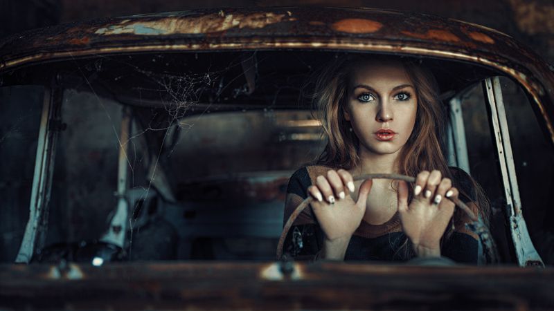 Cinematic, Model, Mood, Portrait In the old carphoto preview