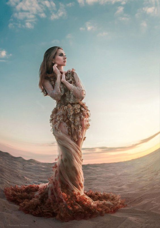 пустыня, платье, девушка, закат desert maidphoto preview