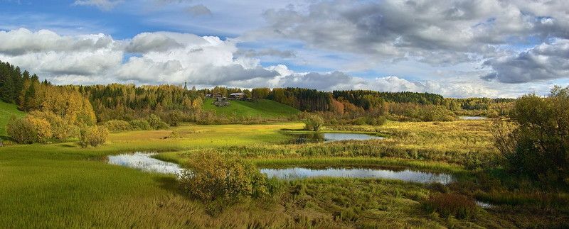 малые, карелы, архангельск, панорама, река, небо, деревня, простор Малые Карелыphoto preview