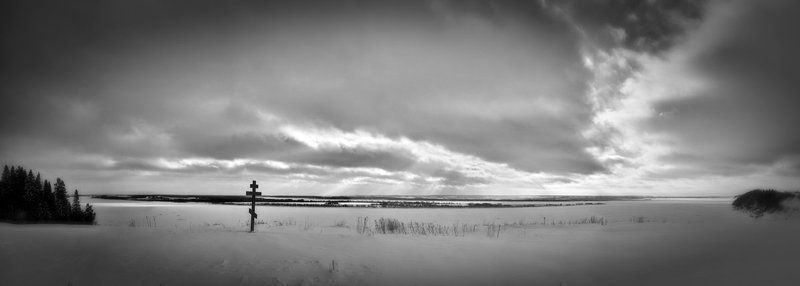 простор, солнце, лучи, тучи, крест, река, панорама, снег, зима, жизнь ***photo preview