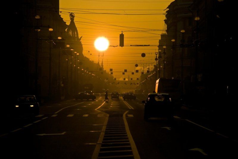 город, невский, солнце, восход, оранжевый, золото Утро большого городаphoto preview