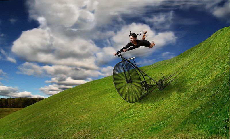 велосипед, склон, горка, туча, гонки, веселье, катание, небо, горизонт С тучей наперегонки!photo preview