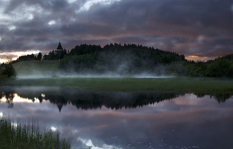 архангельск, малые карелы, ночь, туман, колокольня, река Архангельская ночьphoto preview