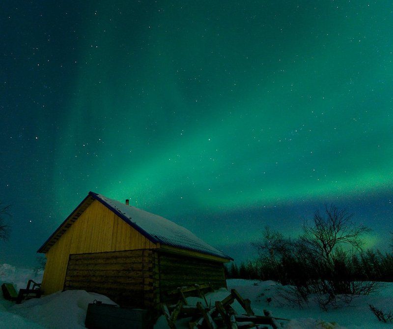 aurora borealis, северное сияние, природа, ночной пезаж, север Aurora Borealis (c домиком)photo preview