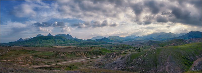 Вечер, Горы, Долина, Закат, Коктебель, Крым, Небо, Облака, Панорама, Пейзаж ...photo preview