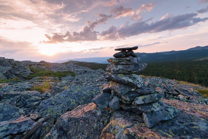 Горы, Закат, Иремель, Камни, Облака, Солнце *** фото превью