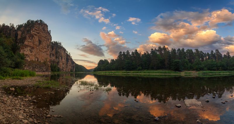 закат, река, скалы Тихий вечер у Больших Притёсовphoto preview