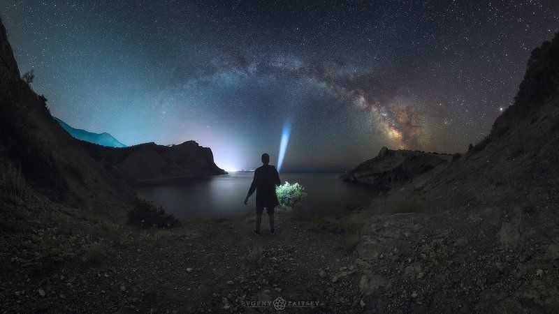 бухта, звезды, крым, млечный путь, море, новый свет, ночь, пейзаж, черное море Синяя бухтаphoto preview