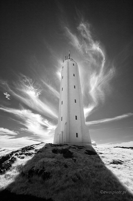 Iceland, Malariff, lighthouse, infrared Sorcerer\'s tower burningphoto preview