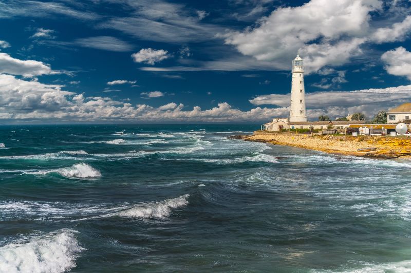 Крым, Лето, Маяк, Море, Облака, Тарханкут Свежий ветер фото превью