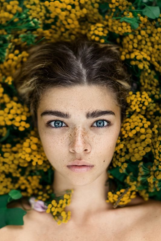 портрет, глаза, волосы, девушка, веснушки, лето, арт,  ...photo preview