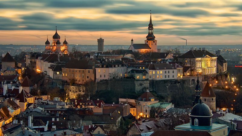 estonia, tallinn, bird s eye view, blue, blue hour, capital city, city, city life, cityscape, elevated view, europe, famous place, international landmark, landmark, medieval, old town, tourist attraction, travel, travel destination, travel and tourism, un Toompeaphoto preview