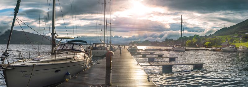 Закат, Норвегия, Причал, Фьорды, Яхта Вечер в Россендалеphoto preview