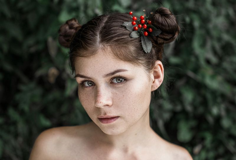 портрет, глаза, волосы, девушка, веснушки, лето, арт,  ...photo preview