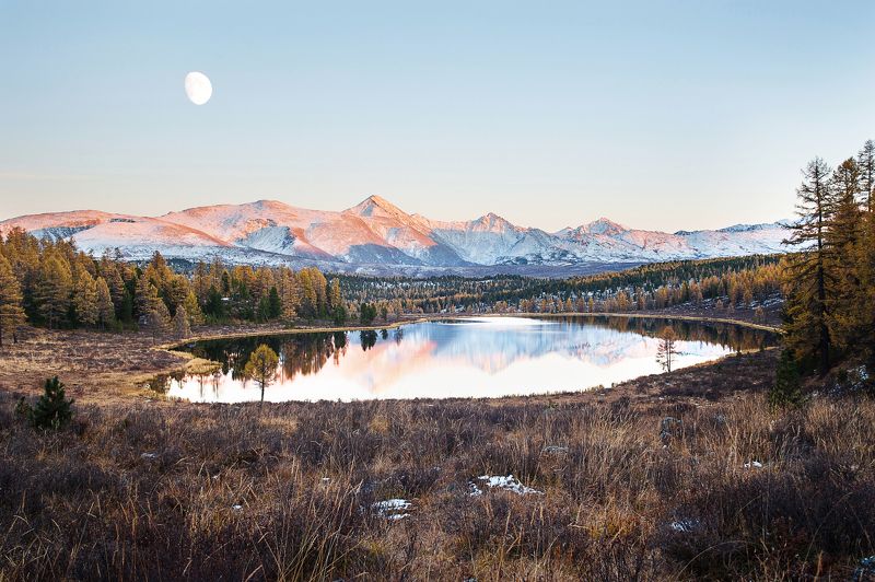 Вечер, Горный алтай, Горный пейзаж, Золотая осень, Озеро Киделю в конце сентябряphoto preview
