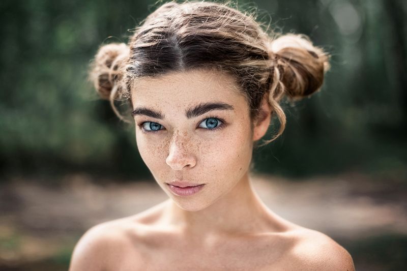 портрет, глаза, волосы, девушка, веснушки, лето, арт,  photo preview