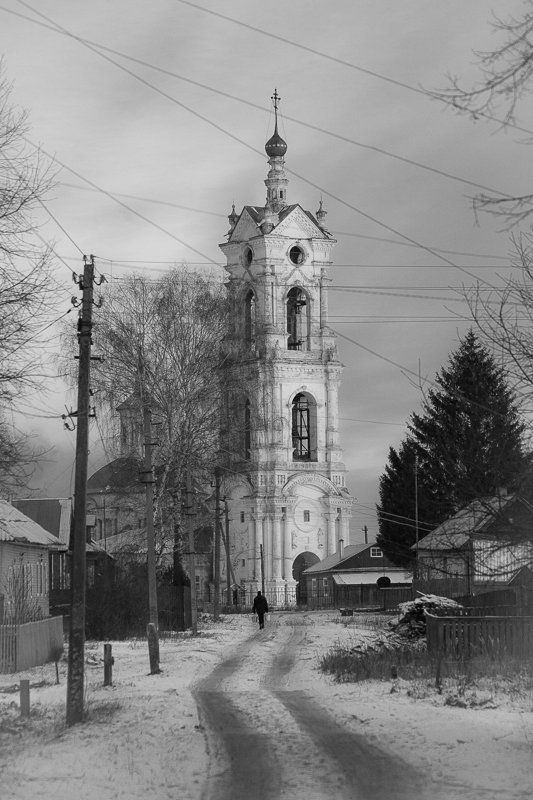 деревня, Погост, Касимов, Рязань, монохром, пейзаж, архитектура, храм, церковь, религия, зима Погост. Графика.photo preview